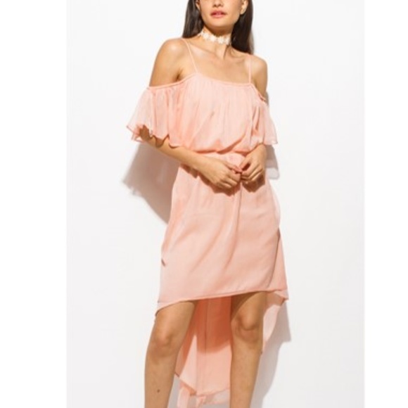 Symphony Dresses & Skirts - Coral Pink Cold Shoulder High Low Party Sun Dress